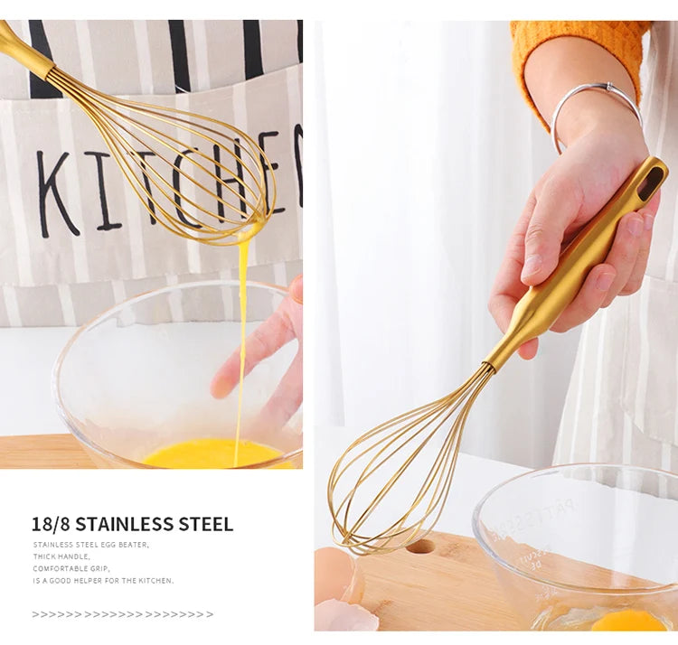 Stainless Steel Egg Stirrer Golden Flour Beater Upgrade Kitchen Utensils Hand Whisk Mixer for Eggs Multifunction Cooking Tool