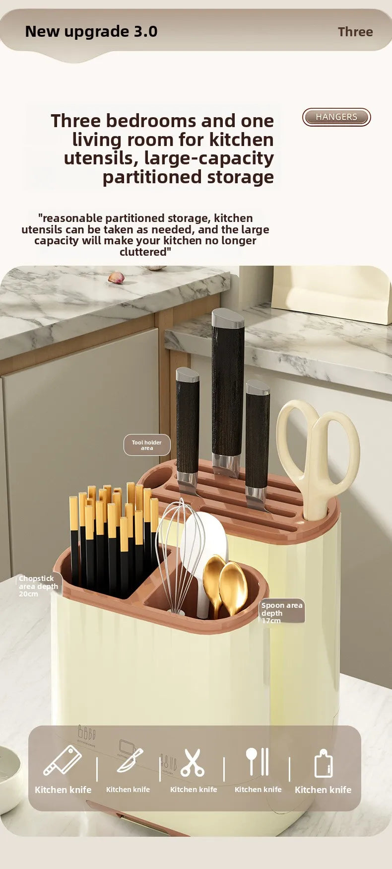 מתקן אחסון למטבח המודרני – כולל מקום להנחת קרש חיתוך, סכינים, מקלות אכילה ואפילו מקום לטלפון בזמן העבודה!