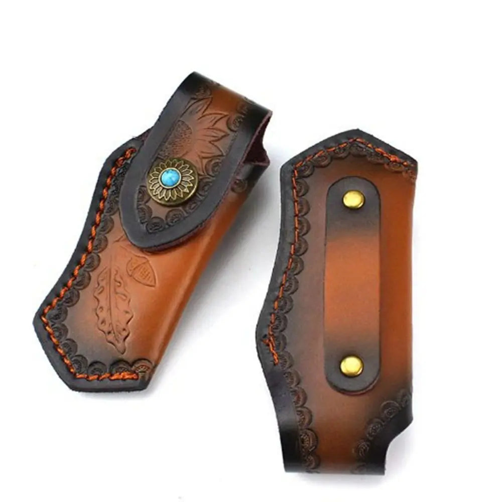 נדן סכין איכותי מעור שחור וחום למותן, מתקפל, זמין ב־5 סגנונות שונים. נרתיק עור עמיד ואופנתי לכלי עבודה ולשימוש חיצוני.