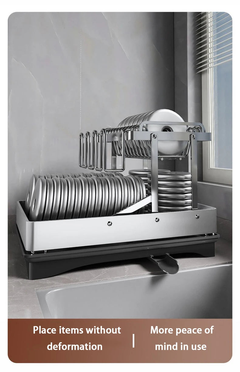 מתקן ייבוש לכלים למטבח – מדף נירוסטה מתקפל לאחסון סכינים, מזלגות, כוסות ומקלות אכילה, רב-תכליתי לשולחן או למשטח עבודה.