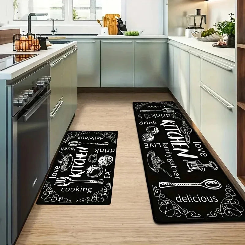 Kitchen Cutlery Knife and Fork Theme Washable Stain-resistant Foot Mat Carpet Kitchen Living Room Entrance Door Mats