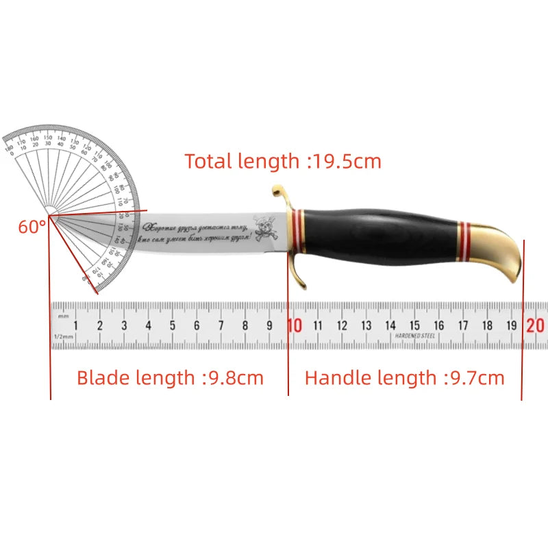 Russian handcrafted straight knife, ebony brass handle, steak slicing knife, household sharp fruit knife