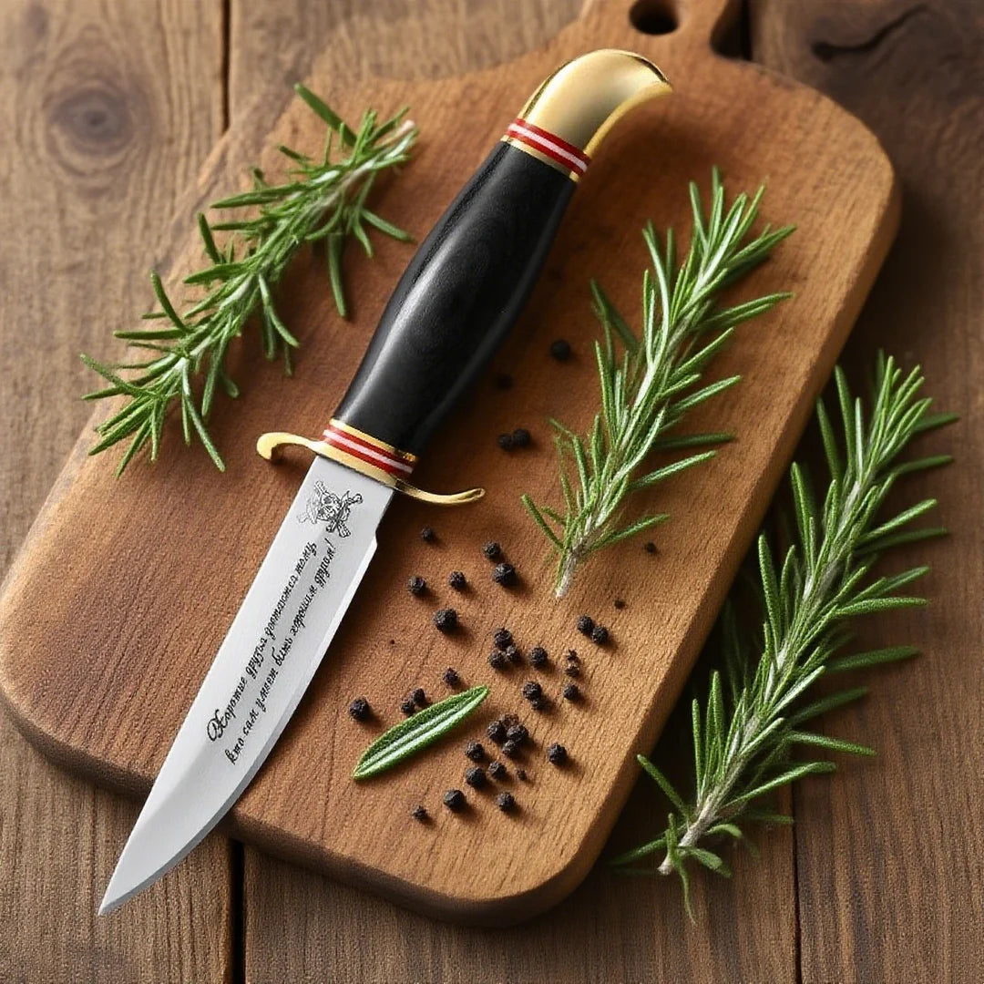 Russian handcrafted straight knife, ebony brass handle, steak slicing knife, household sharp fruit knife