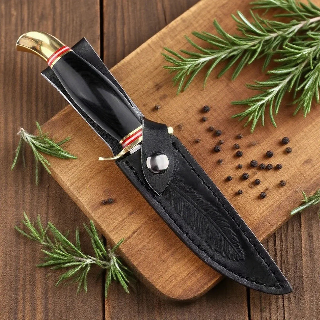 Russian handcrafted straight knife, ebony brass handle, steak slicing knife, household sharp fruit knife