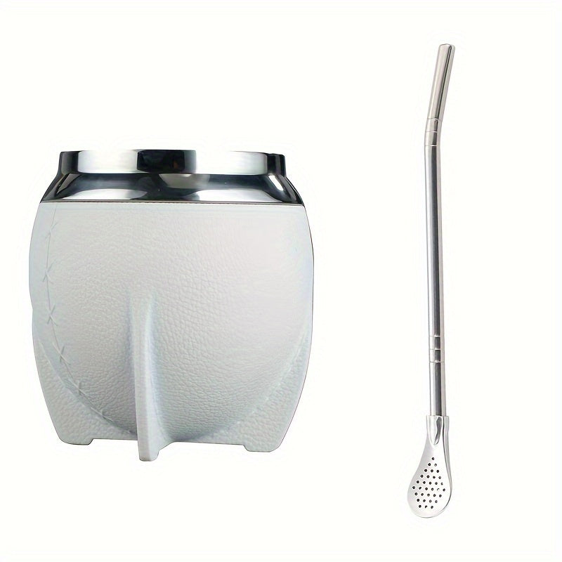 كوب متّه واحد مع قشة بومبيّا، بسعة **9.47 أونص**، مصنوع من **ستانلس ستيل** مزدوج الجدار لحفظ الحرارة، بتصميم تقليدي لشرب شاي المتّه. مناسب للاستخدام اليومي ويعدّ هدية مثالية لعيد الميلاد.