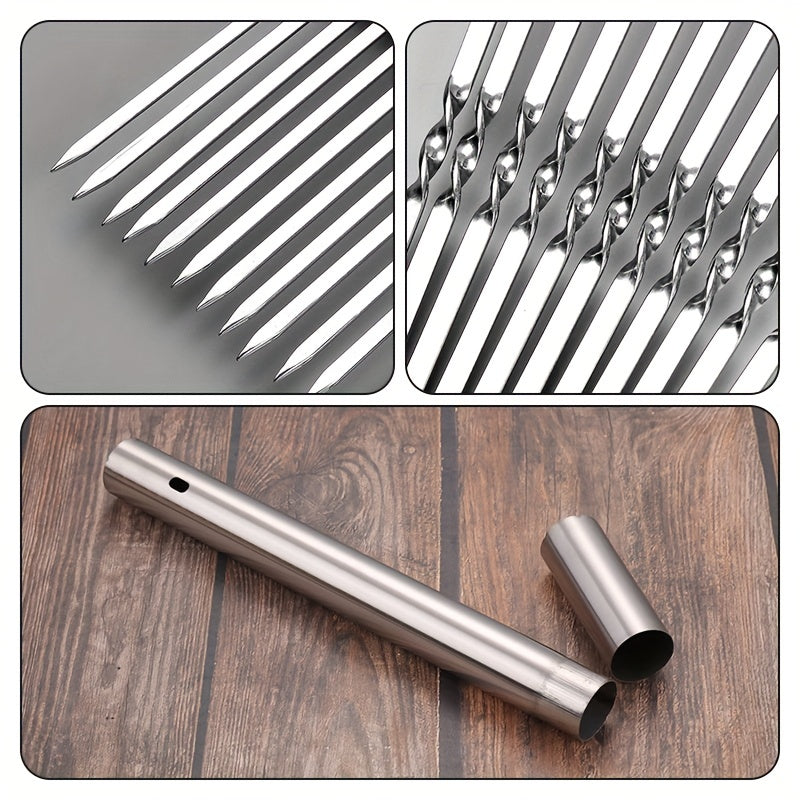 15 יחידות שיפודי נירוסטה רב־פעמיים עם צינור אחסון – מושלם לברביקיו, שיש קבב, קמפינג, פיקניק, בישול חוץ ואביזרי גריל