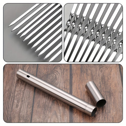 15 יחידות שיפודי נירוסטה רב־פעמיים עם צינור אחסון – מושלם לברביקיו, שיש קבב, קמפינג, פיקניק, בישול חוץ ואביזרי גריל