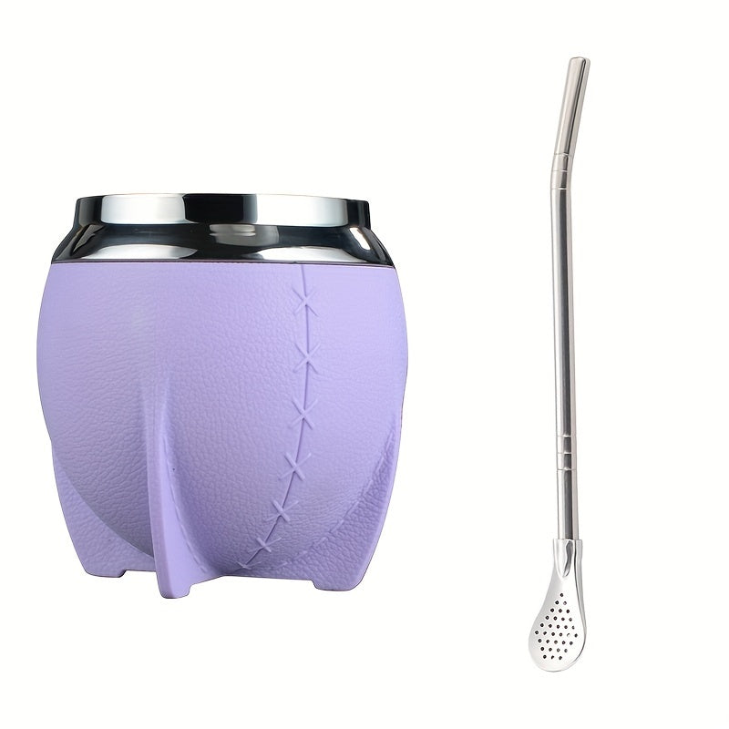 كوب متّه واحد مع قشة بومبيّا، بسعة **9.47 أونص**، مصنوع من **ستانلس ستيل** مزدوج الجدار لحفظ الحرارة، بتصميم تقليدي لشرب شاي المتّه. مناسب للاستخدام اليومي ويعدّ هدية مثالية لعيد الميلاد.