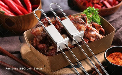 שיפוד ברביקיו מנירוסטה עם שתי מחטים ופלטת דחיפה עצמית שיפוד איכותי להכנת בשרים וירקות בקלות. עשוי נירוסטה חזקה, מאפשר השחלה יציבה ומהירה וכולל פלטה לדחיפה נוחה של המזון. מושלם למנגל ביתי, קמפינג ופיקניק. אביזר חובה לכל חובב BBQ.