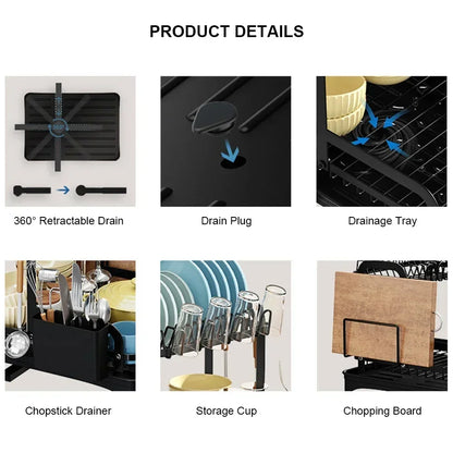 מתקן אחסון למטבח – כולל מקום לקרשי חיתוך, קערות וכלי מטבח. פתרון חכם ומעוצב לשמירה על סדר וניקיון במטבח, עם מגש ניקוז מים נשלף ונוח לניקוי.