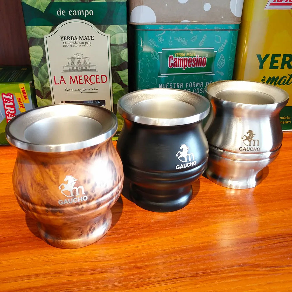 كوب غواشو يربا ماتي من الفولاذ المقاوم للصدأ، الأرجنتين، كالاباش مزدوج الجدار مع عزل حراري