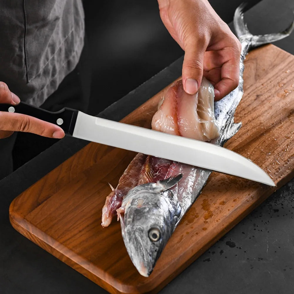 סט סכינים למטבח עם מעמד מעץ מלא – 15 חלקים, סכיני שף חדים מפלדת אל חלד, סכין לחם, סכין קצבים, סכיני פרי ובשר.