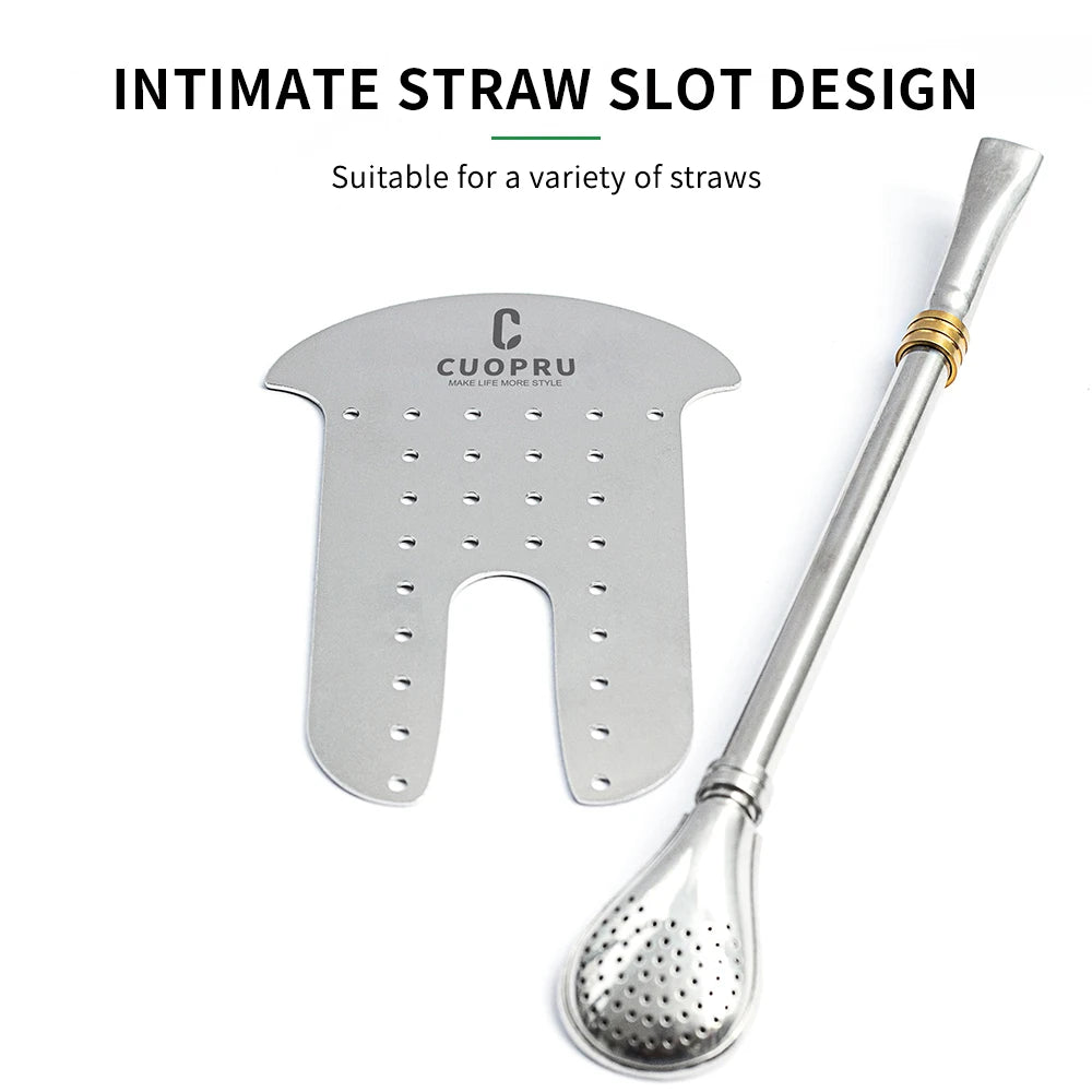 ``` FIXKNIFE  كوب يربا ماتيه أرجنتيني سعة 8 أونصات مصنوع من ستانلس ستيل 304 عالي الجودة مع جدار مزدوج للحفاظ على الحرارة، مزوّد بومبيّيا وفرشاة تنظيف وفاصل للشاي. تصميم حديث وأنيق لتجربة ماتيه مثالية من FIXKNIFE. ```