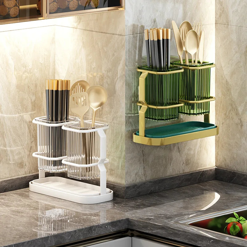 מתקן כלי מטבח תלוי/מונח על השיש – אחסון סכינים, כפות ומזלגות | ארגון מושלם למטבח | ייבוש מהיר ונוח לכלי אוכל