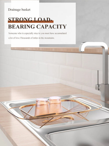 Kitchen Organizer Stainless Steel Soap Sponge Holder Adjustable Vegetable Drain Basket Sink Rack Telescopic Washing Drainer