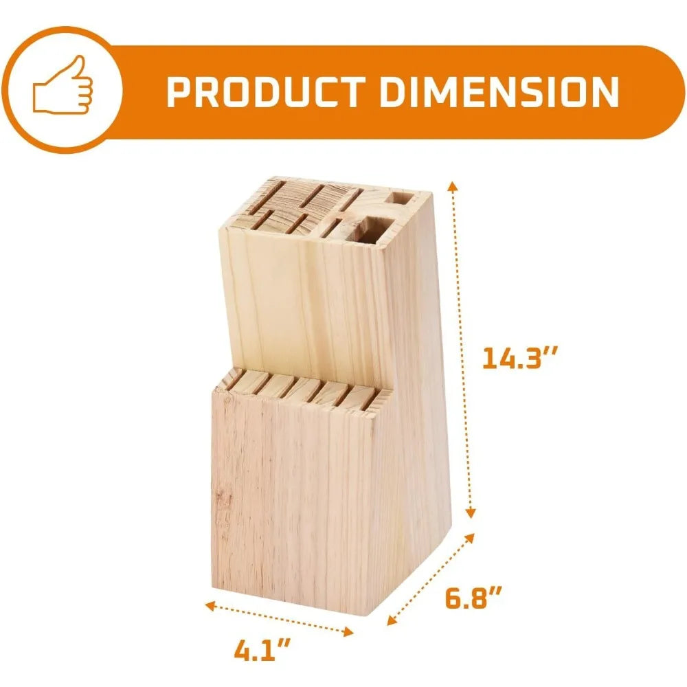 סט סכינים למטבח עם מעמד מעץ מלא – 15 חלקים, סכיני שף חדים מפלדת אל חלד, סכין לחם, סכין קצבים, סכיני פרי ובשר.