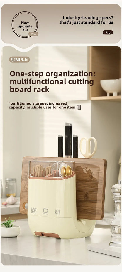 מתקן אחסון למטבח המודרני – כולל מקום להנחת קרש חיתוך, סכינים, מקלות אכילה ואפילו מקום לטלפון בזמן העבודה!