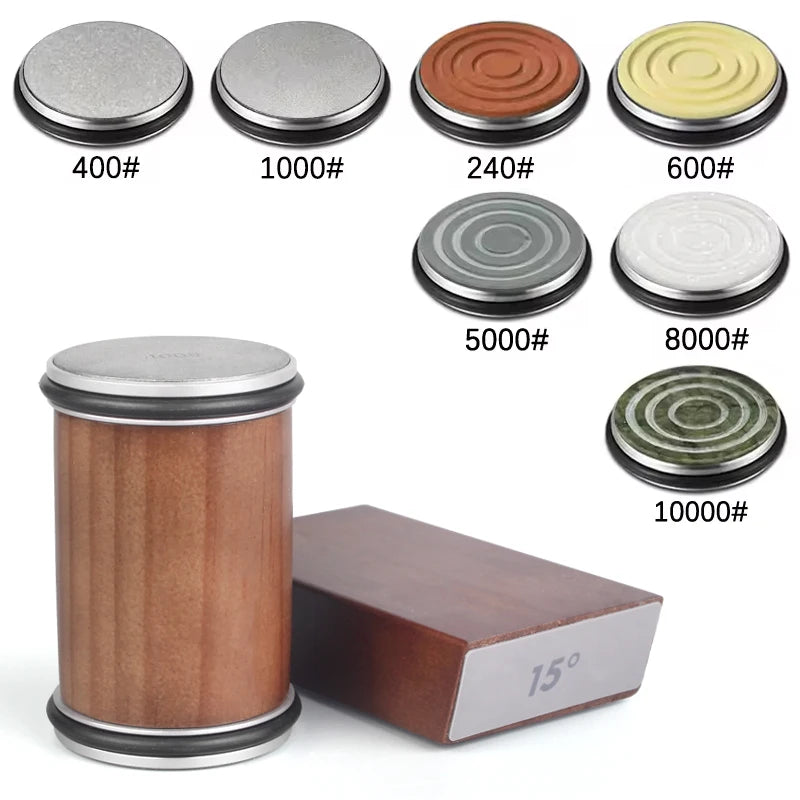 ערכת השחזה מגנטית עם גלגל זווית 15° ו-20°, כוללת אבן יהלום להשחזה מדויקת ומחזיק סכין מגנטי. פתרון מקצועי וקל לשימוש להשחזת סכיני מטבח ברמת שף.