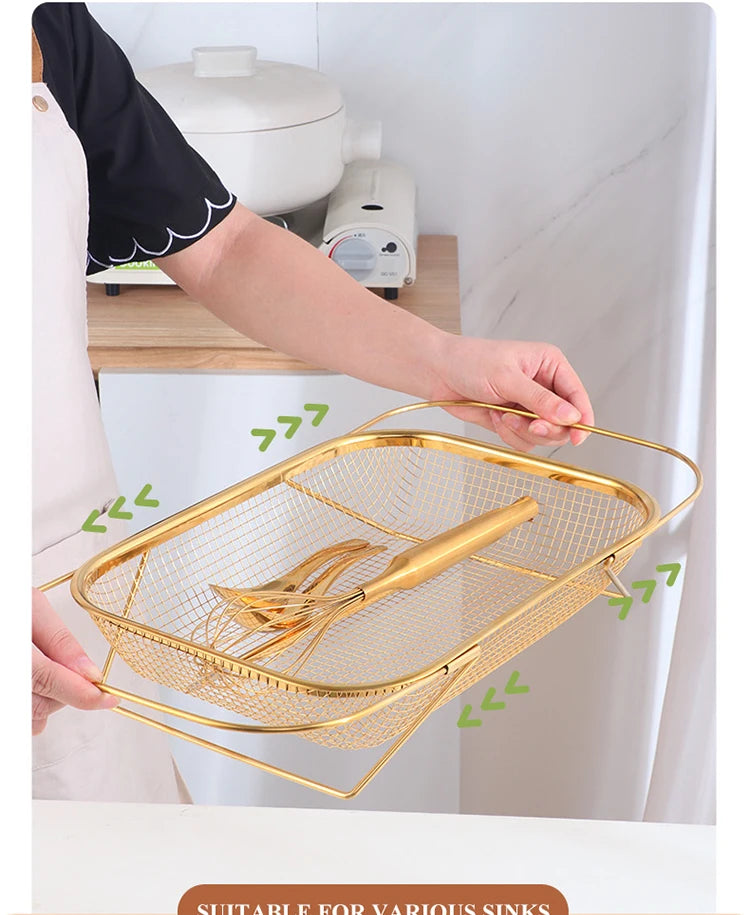 Kitchen Organizer Stainless Steel Soap Sponge Holder Adjustable Vegetable Drain Basket Sink Rack Telescopic Washing Drainer