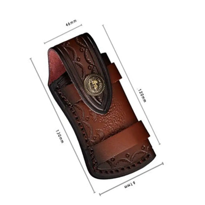 נדן סכין איכותי מעור שחור וחום למותן, מתקפל, זמין ב־5 סגנונות שונים. נרתיק עור עמיד ואופנתי לכלי עבודה ולשימוש חיצוני.