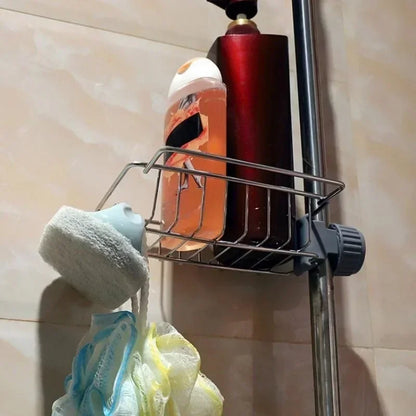 מתקן תלייה נשלף מנירוסטה לכיור – מדף אחסון חכם על הברז לספוגים, סמרטוטים ואביזרי ניקוי. עמיד, נוח וחוסך מקום – לשמירה על כיור מסודר ונקי בסטייל.