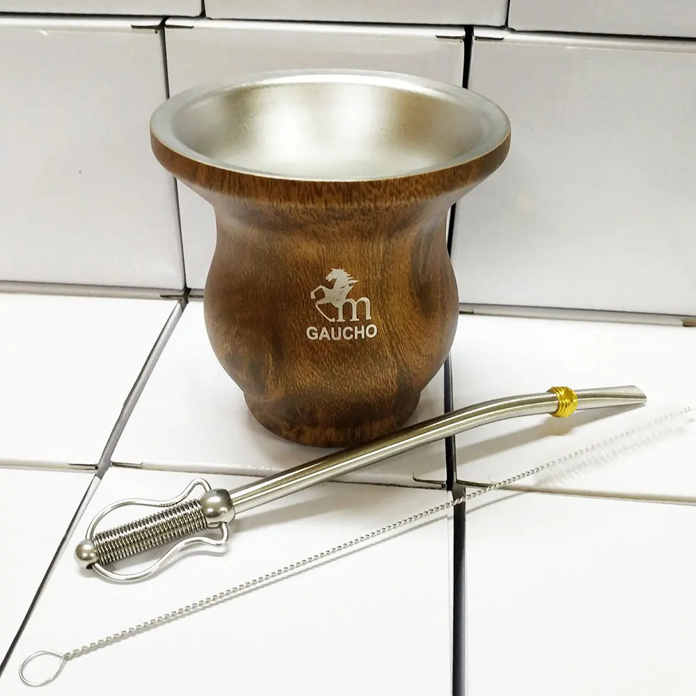 كوب غواشو يربا ماتي من الفولاذ المقاوم للصدأ، الأرجنتين، كالاباش مزدوج الجدار مع عزل حراري