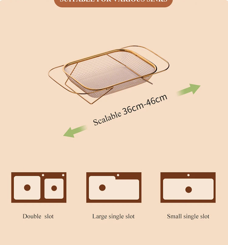 Kitchen Organizer Stainless Steel Soap Sponge Holder Adjustable Vegetable Drain Basket Sink Rack Telescopic Washing Drainer