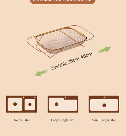 Kitchen Organizer Stainless Steel Soap Sponge Holder Adjustable Vegetable Drain Basket Sink Rack Telescopic Washing Drainer