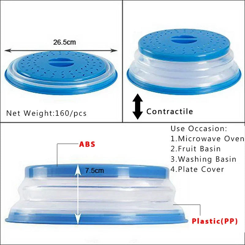 מכסה מתקפל למיקרוגל – מונע התזת שמן, שומר על טריות ומונע לכלוך בזמן חימום ובישול. פתרון נוח ויעיל למטבח נקי ומהיר.