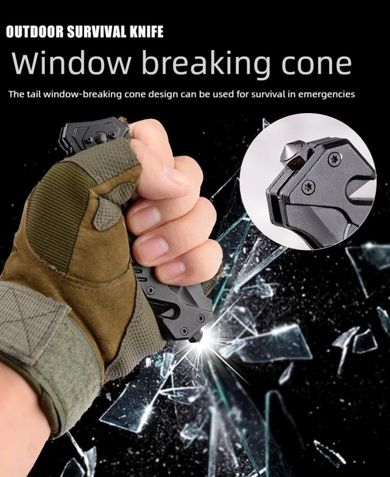 סכין קמפינג רב‑תכליתית עם מנעול בטיחות, להב מתקפל וסכין כיס טקטית חדה — מתאימה לדייג.