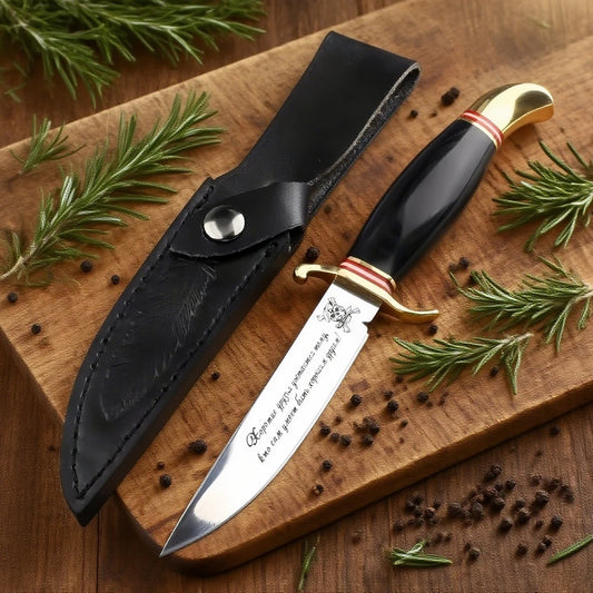 Russian handcrafted straight knife, ebony brass handle, steak slicing knife, household sharp fruit knife