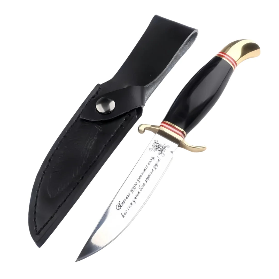 Russian handcrafted straight knife, ebony brass handle, steak slicing knife, household sharp fruit knife