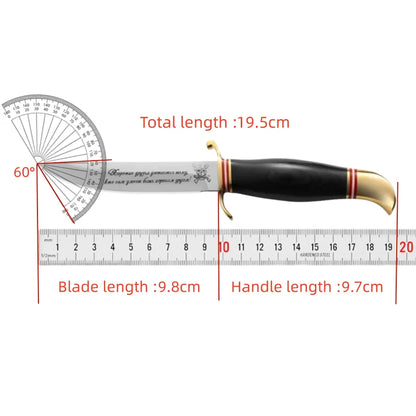 Russian handcrafted straight knife, ebony brass handle, steak slicing knife, household sharp fruit knife