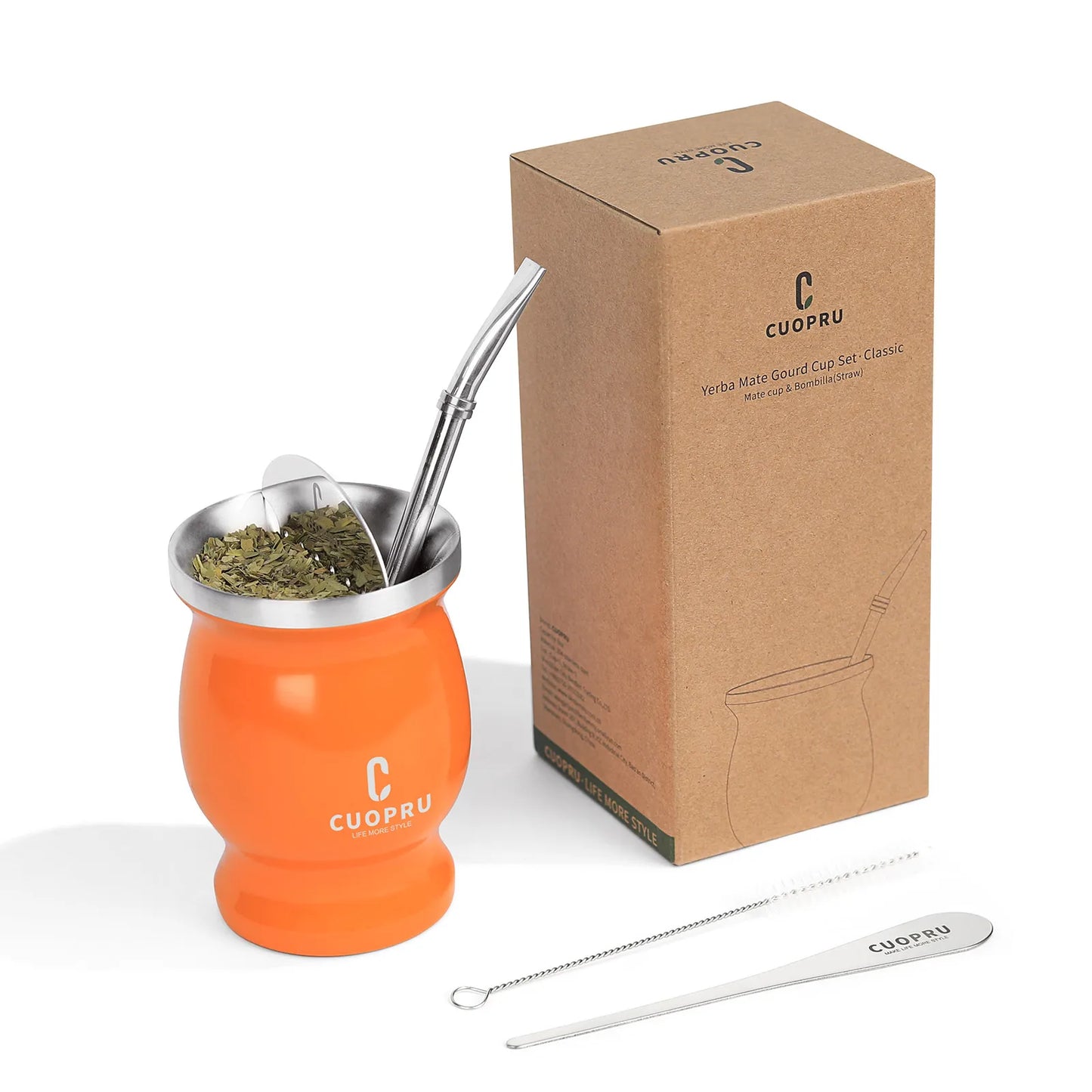 ``` FIXKNIFE  كوب يربا ماتيه أرجنتيني سعة 8 أونصات مصنوع من ستانلس ستيل 304 عالي الجودة مع جدار مزدوج للحفاظ على الحرارة، مزوّد بومبيّيا وفرشاة تنظيف وفاصل للشاي. تصميم حديث وأنيق لتجربة ماتيه مثالية من FIXKNIFE. ```