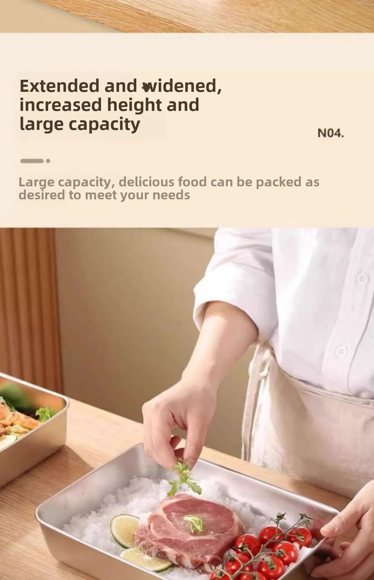 קופסת אחסון מזון מלבנית מנירוסטה 316 איכותית עם מכסה – לשמירה על טריות המזון. עשויה מחומר ברמה גבוהה, עמידה לאורך זמן, קלה לניקוי ומתאימה לאחסון בטוח של מזון חם או קר. מושלמת למטבח הביתי, לטיולים או לעבודה.