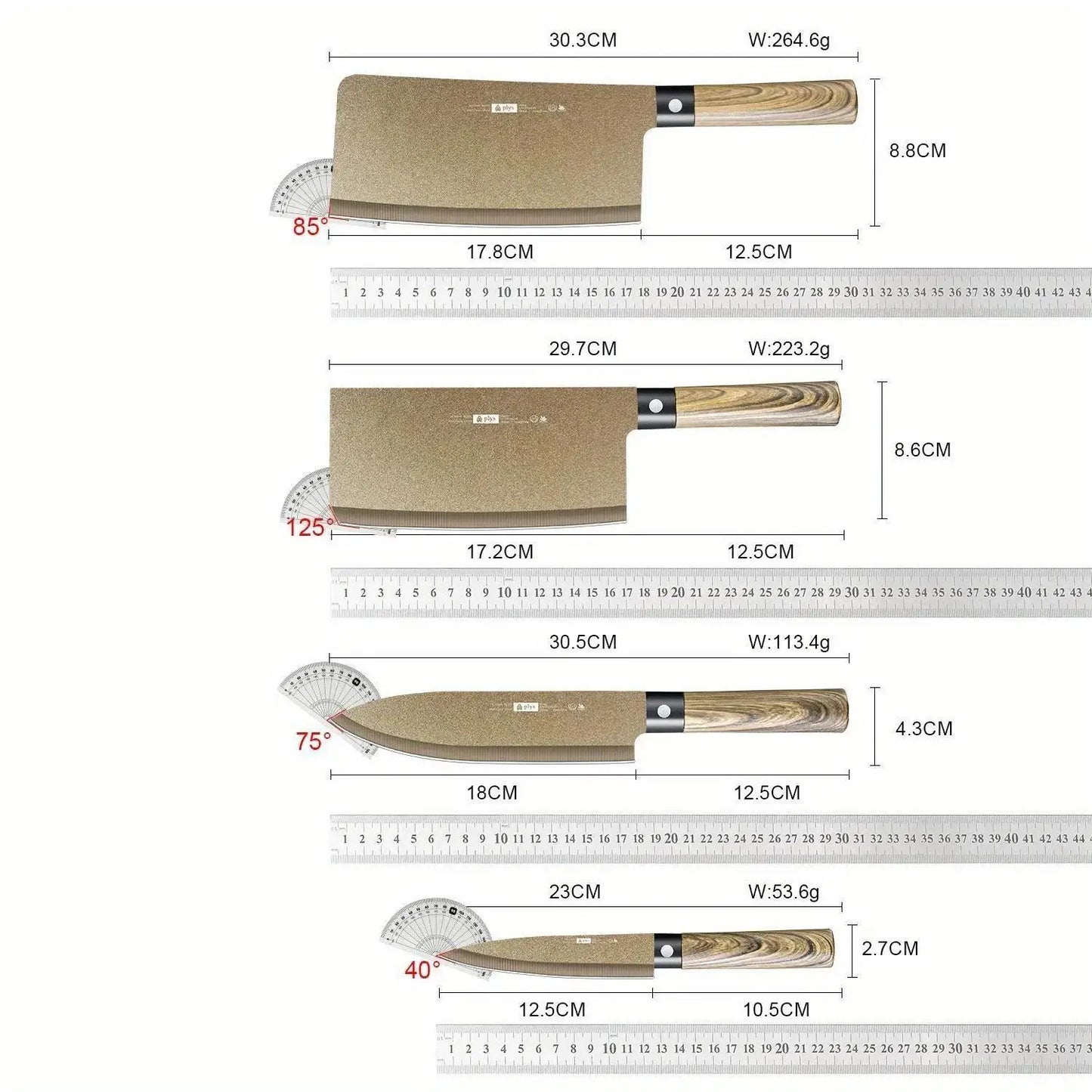 סט סכינים למטבח בציפוי טיטניום – חדות במיוחד, עמידות לאורך זמן, מושלם לחיתוך בשר ועצמות, מתאים למטבחים מקצועיים ולשימוש ביתי.