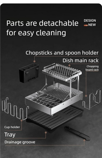 מתקן ייבוש לכלים למטבח – מדף נירוסטה מתקפל לאחסון סכינים, מזלגות, כוסות ומקלות אכילה, רב-תכליתי לשולחן או למשטח עבודה.