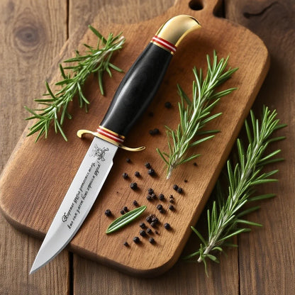 Russian handcrafted straight knife, ebony brass handle, steak slicing knife, household sharp fruit knife