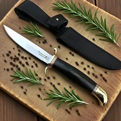 Russian handcrafted straight knife, ebony brass handle, steak slicing knife, household sharp fruit knife
