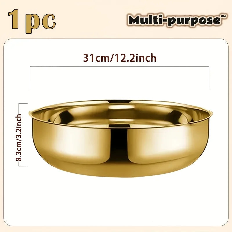 קערת נירוסטה גדולה בנפח רחב – אידיאלית לערבוב בצק, שטיפת ירקות, והכנת סלטים. מראה אסתטי, חלקה, נוחה לעבודה וקלה לניקוי.