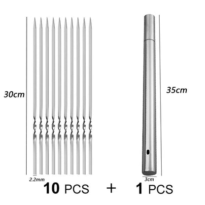 שיפודי ברביקיו איכותיים מנירוסטה, עמידים בחום ומתאימים לצלייה של שish kebab, בשר, ירקות ועוד. אידיאליים לשימוש בחוץ – קמפינג, פיקניק, מנגל ביתי וכל כלי הבישול הנלווים. קלים לניקוי ולשימוש חוזר, כלי חובה לכל חובב גריל.