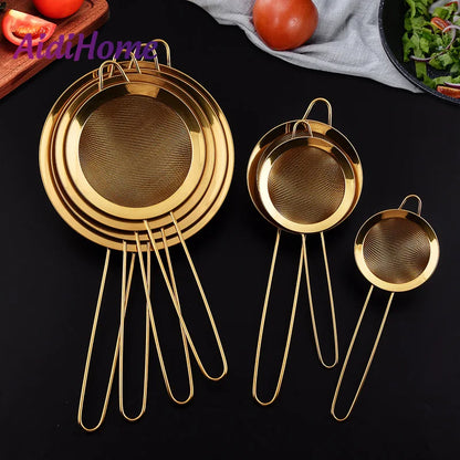 Stainless Steel Gold Mesh Egg Beater Separate Oil Strainer Flour Sifter Sieve Colanders Flour Coffee Mesh Filter Kitchen Bakware