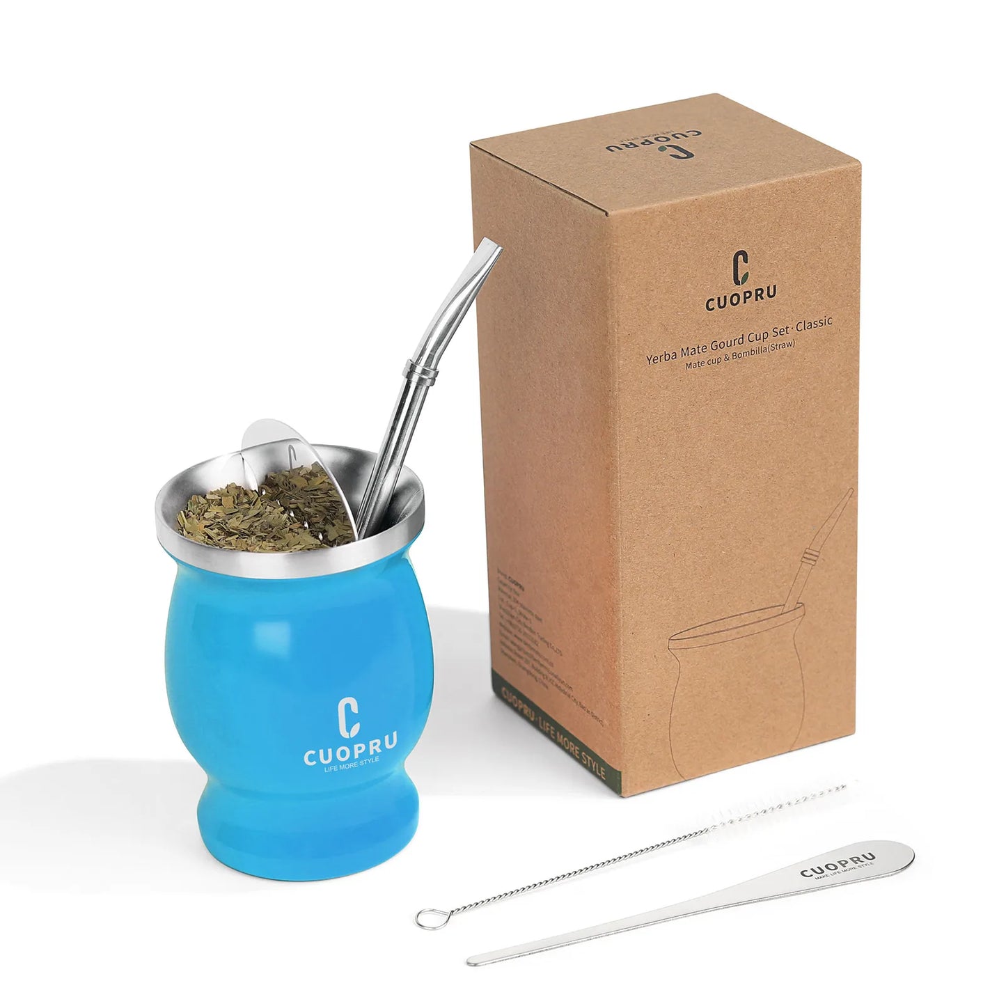 ``` FIXKNIFE  كوب يربا ماتيه أرجنتيني سعة 8 أونصات مصنوع من ستانلس ستيل 304 عالي الجودة مع جدار مزدوج للحفاظ على الحرارة، مزوّد بومبيّيا وفرشاة تنظيف وفاصل للشاي. تصميم حديث وأنيق لتجربة ماتيه مثالية من FIXKNIFE. ```