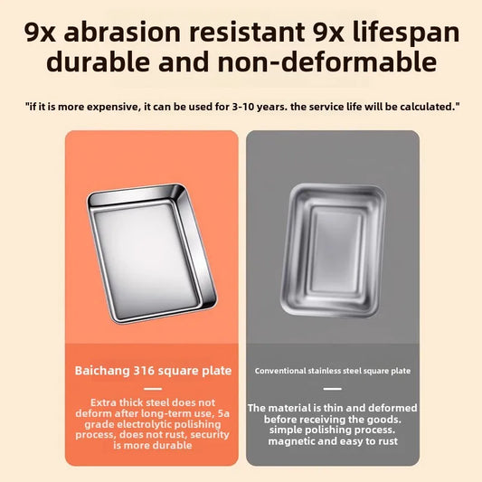 קופסת אחסון מזון מלבנית מנירוסטה 316 איכותית עם מכסה – לשמירה על טריות המזון. עשויה מחומר ברמה גבוהה, עמידה לאורך זמן, קלה לניקוי ומתאימה לאחסון בטוח של מזון חם או קר. מושלמת למטבח הביתי, לטיולים או לעבודה.