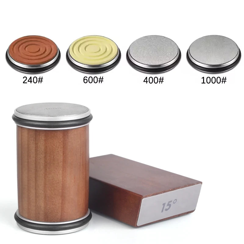 ערכת השחזה מגנטית עם גלגל זווית 15° ו-20°, כוללת אבן יהלום להשחזה מדויקת ומחזיק סכין מגנטי. פתרון מקצועי וקל לשימוש להשחזת סכיני מטבח ברמת שף.