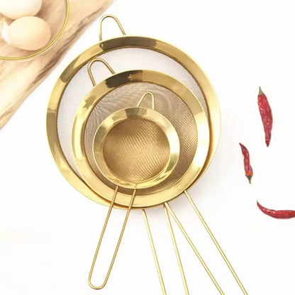 Stainless Steel Gold Mesh Egg Beater Separate Oil Strainer Flour Sifter Sieve Colanders Flour Coffee Mesh Filter Kitchen Bakware