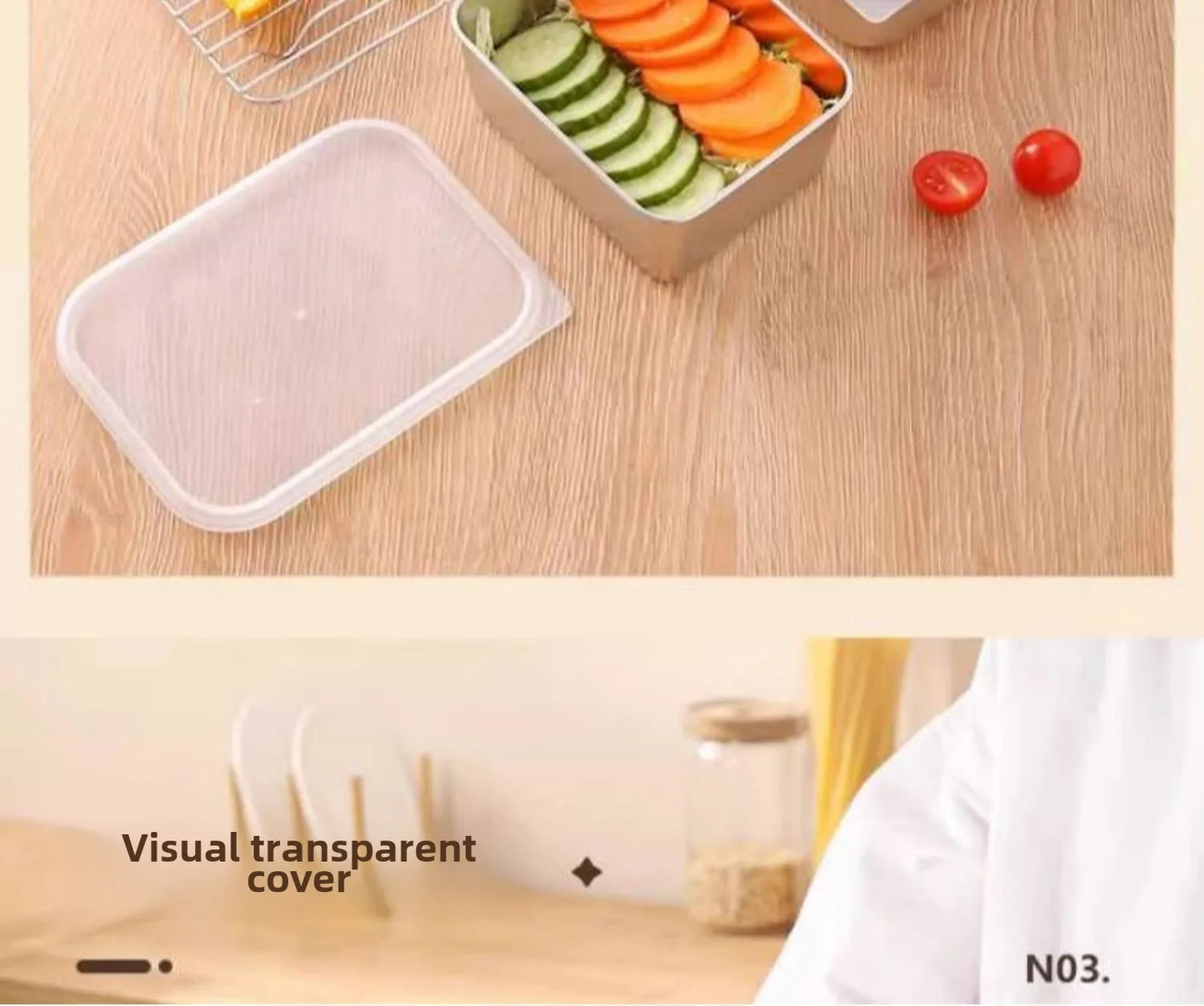 קופסת אחסון מזון מלבנית מנירוסטה 316 איכותית עם מכסה – לשמירה על טריות המזון. עשויה מחומר ברמה גבוהה, עמידה לאורך זמן, קלה לניקוי ומתאימה לאחסון בטוח של מזון חם או קר. מושלמת למטבח הביתי, לטיולים או לעבודה.