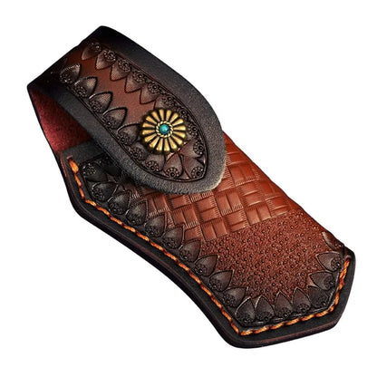 נדן סכין איכותי מעור שחור וחום למותן, מתקפל, זמין ב־5 סגנונות שונים. נרתיק עור עמיד ואופנתי לכלי עבודה ולשימוש חיצוני.