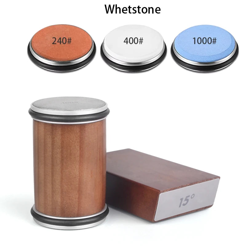 ערכת השחזה מגנטית עם גלגל זווית 15° ו-20°, כוללת אבן יהלום להשחזה מדויקת ומחזיק סכין מגנטי. פתרון מקצועי וקל לשימוש להשחזת סכיני מטבח ברמת שף.